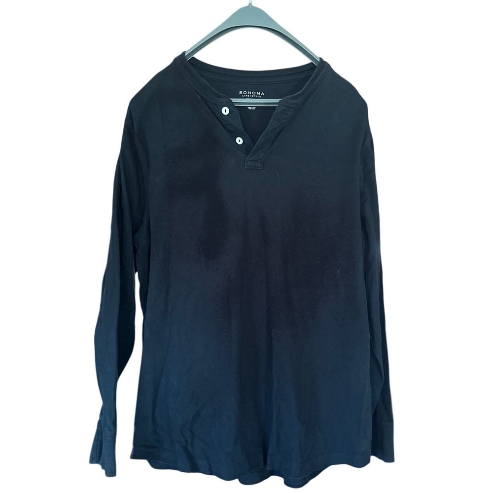Sonoma Life +‎ Style Men's Long Sleeve Henley Shirt Two Button Black